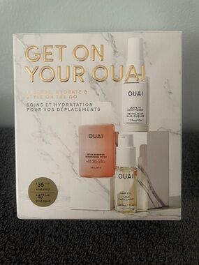 OUAI Travel Skincare Set in Peach, White & Clear